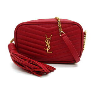 Saint Laurent Yves fringed chain Shoulder Bag red leather